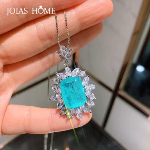 Joiashome Luxury 925 Sterling Silver Necklace With Paraiba Tourmaline Gemstone AAA Zircon Gemstones Wedding Party Gifts