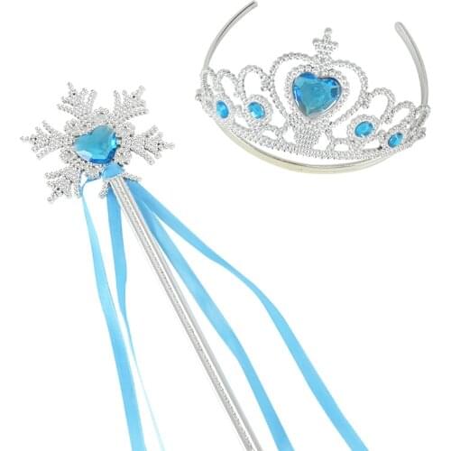 Crown And Magic Wand Girls Headbands Hairwear Silver Diamond Crowns Tiaras Christmas Birthday Party Princess Cosplay Accessories