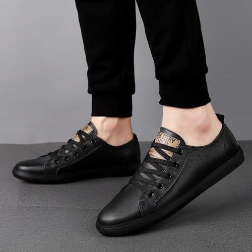 Genuine Leather Mens Sneakers Quality Mens Shoes Casual Lace Up Outdoor Leisure Comfortable Black Shoes Male Soft Driving Flats