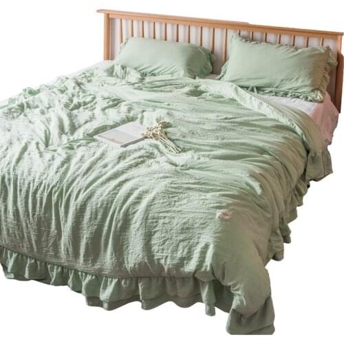 Lotus Leaf Lace Design Summer Blanket 4pcs Set Bed Linens Washed Cotton Blankets Summer Quilts Summer Air Condition Quilts Duvet