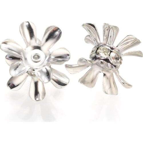 10 pcs Flower rhinestone metal spacer bead connectors DIY for Jewelry Making Bracelet Findings Necklace Accessories