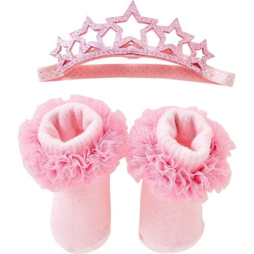 LionBear Newborn Baby Socks+Headwear sets for Girls 0-3 Months Infant Cotton Soft Cute Bow Headband Photograph Baby Accessories