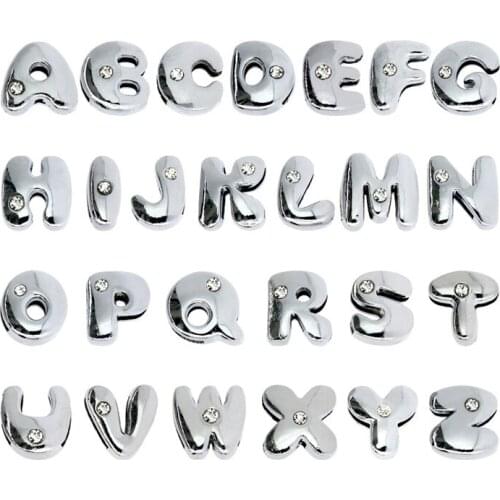 Wholesale 10pcs A-Z 8mm Slide letters ENGLISH alphabet letter Fat DIY Wristband & Bracelet &pet collars &Name Gift