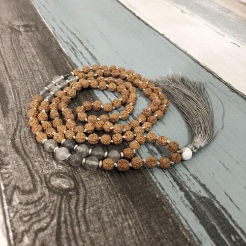 Hand Knotted Tassel Necklace For Unisex Meditation Healing Stone Jewelry 108 Rudraksha Beaded Yoga Neckalces With Tassel