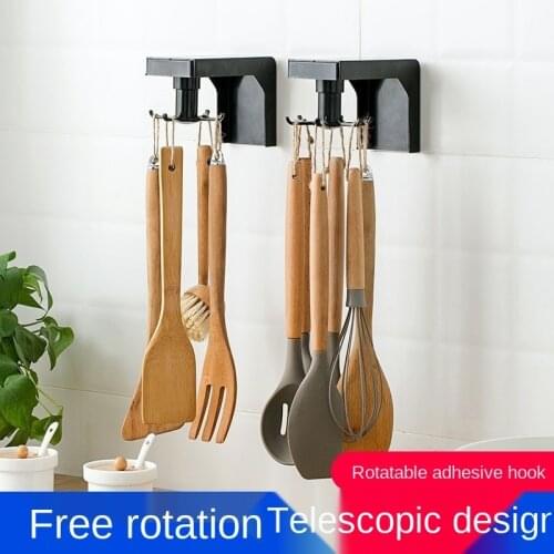 Punch-free Kitchen Storage Rack Retractable Rotary Hook Spatula Spoon Kitchen Utensils Storage Finishing Rack