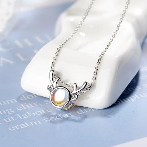 Romantic Charm Moonstone Micro Zircon Elk Pendant Necklace For Women 925 Sterling Silver Necklace Choker