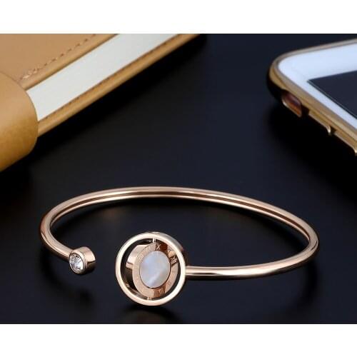 Real Shell Luxury Women Girls Stainless Steel Charm Cuff Bangles Jewelry Trendy Wedding Party Open Bracelets