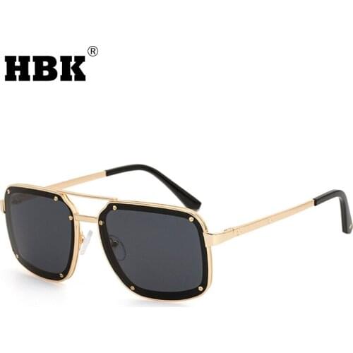 HBK New Vintage Square Sunglasses For Men Women Oversized Gold Big Frame Unisex Driving Eyewear Classic Brand Design UV400