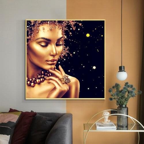 Modern Make Up Golden Woman Oil Painting on Canvas Posters and Prints Scandinavian Wall Art Picture for living room Home Decor