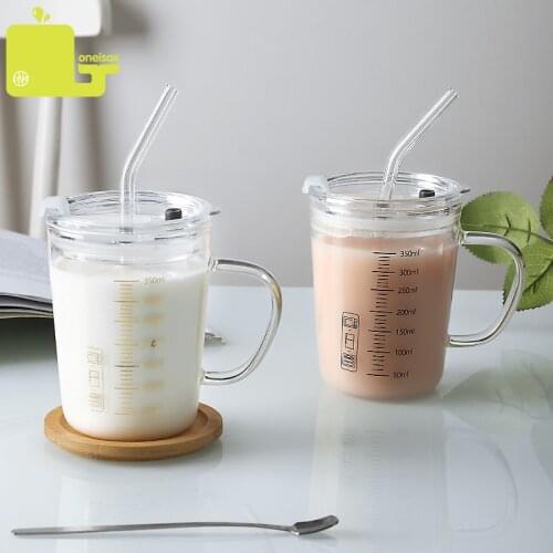 Glass Ceramic Straw Mug Coffee Cup Heat-Resistant Glass Scale Cup Car Water Milk Cup Insulation Non-slip Cover
