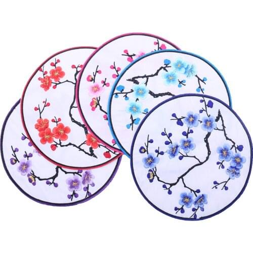 Ethnic Style Winter Plum Flower Large Round Embroidery Cloth Sticker Cheongsam Clothing Accessories Curtain Pillow Diy Patch Sti