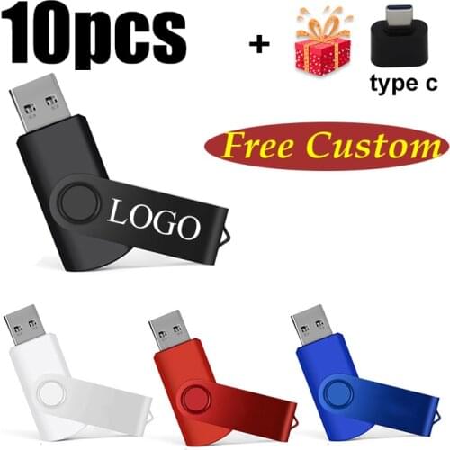 Ceamere C14 Custom logo 10PCS Swivel Metal USB 2.0 Flash Pen Drives 8GB Flash Memory Stick 32GB 128GB 16GB Pendrive USB Stick