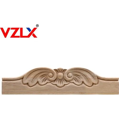 VZLX Flower Wood Carving Natural Appliques Furniture Cabinet Unpainted Wooden Mouldings Decal Decorative Figurines Sofa Stigma