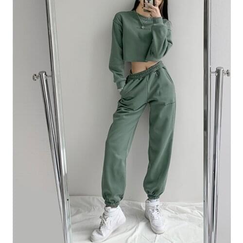 WOMENGAGA High Street Letter Print Casual Pants Set Winter Crew Neck Long Sleeve Loose Sweatshirt + Elastic Waist Trouser Hn3q