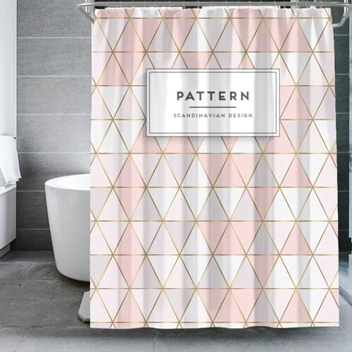Pink Geometric print Shower Curtains Marble bath curtains Washable Waterproof Fabric for Home Bathroom Decorative Modern Style