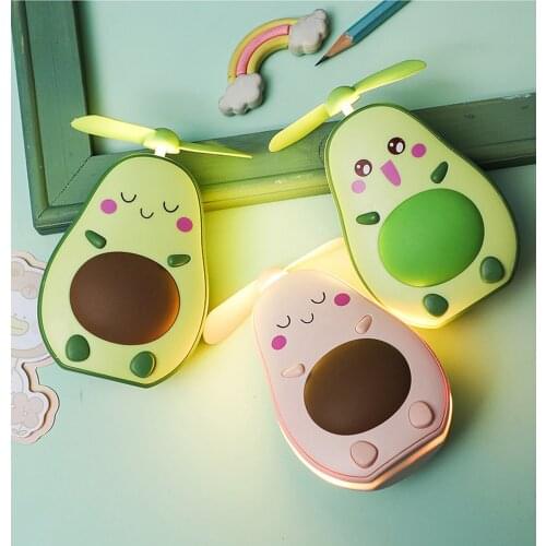 2 in 1 Mini Multifunctional LED Makeup Mirror Fan Integrated Cute Avocado Shaped Portable USB Handheld Cooling Fan Summer Gift