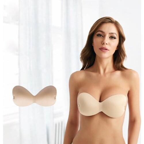 Womens Solid Color Back Button Bra Sexy Deep V-neck Pull Up Gathers Strapless Silicone Titty Tape Nipple For Ladies New Style