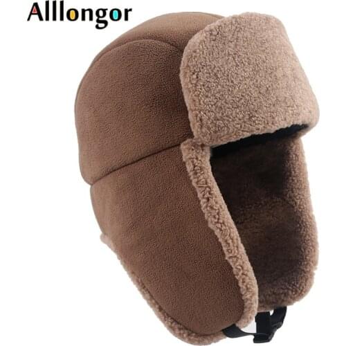 New Fleece Bomber Hat Winter 2021 Autumn Warm Wool Fur Russian Ushanka Hats With Ear Flap Pilot Trapper Cap Earflap Snow Cap