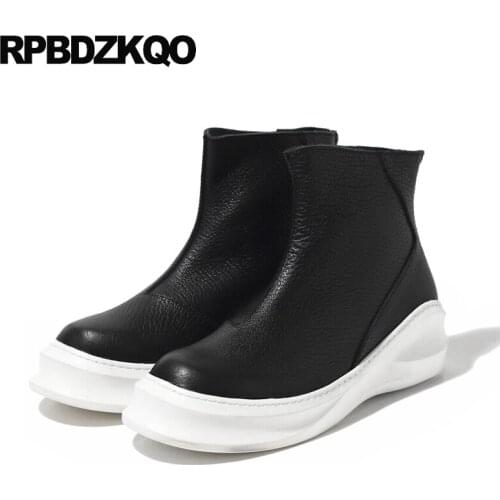 Winter wedge korean high platform sneakers thick soled shoes sole black italian trainer boots faux fur zipper top booties men