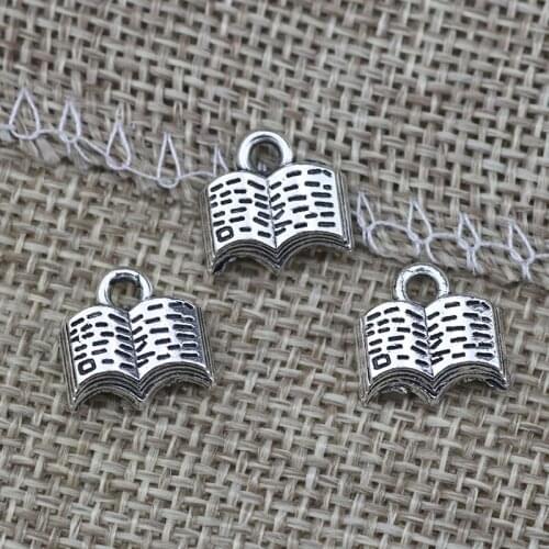 High Quality 30 Pieces/Lot 11mm*12mm Antique Silver Plated Alloy Diy Metal Charms Small Book Charms For Jewelry Making