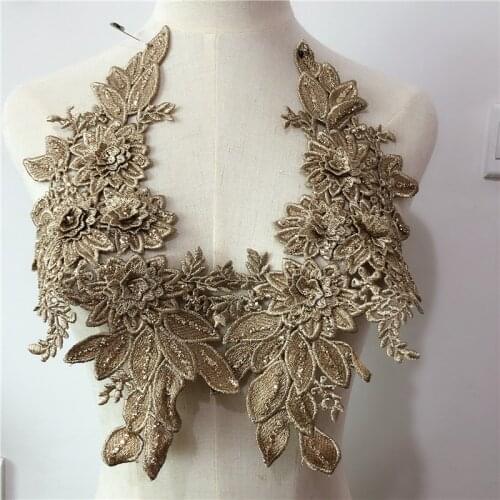 5pairs 3D Gold and silver Embroidered Flower Applique with Sew On Patch Clothing with Bright powder craft garment