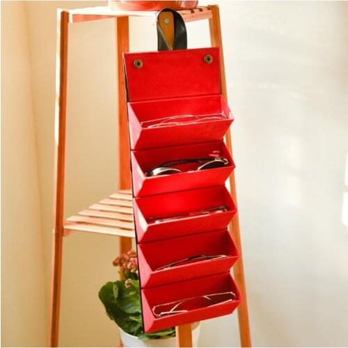 5 Slots Foldable Leather Sunglasses Eyeglasses Travel Organizer Case Container F3MD