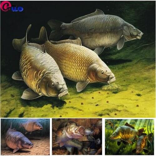 Diamond Painting Diy 5D Diamond Embroidery Sea Grass Carp And Fat Head Fish Life Scene Pattern Mosaic Cross Stitch Home Decor