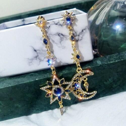Shiny Star/Moon Asymmetric Stud Earrings Fashion Jewelry Ladies Party Earring Oorbellen Voor Vrouwen