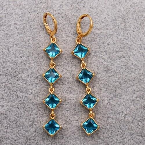 Bohemia Dangle drop earrings for womens Square Blue stone Jewelry earrings for Party Wedding Valentines Day Gift
