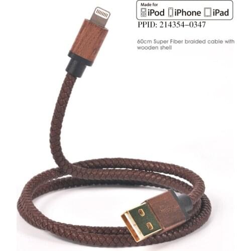 CACOY MFI Certified 60cm Leather Lightning to USB Cable Charging Cord for iPhone Xs/X/8/8 Plus/7/7 Plus