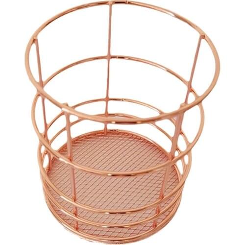 Rose Gold Wire Net Pencil Holder Round Iron Mesh Pen Cup Stationery Organizer Desk Sorter For Office Home School