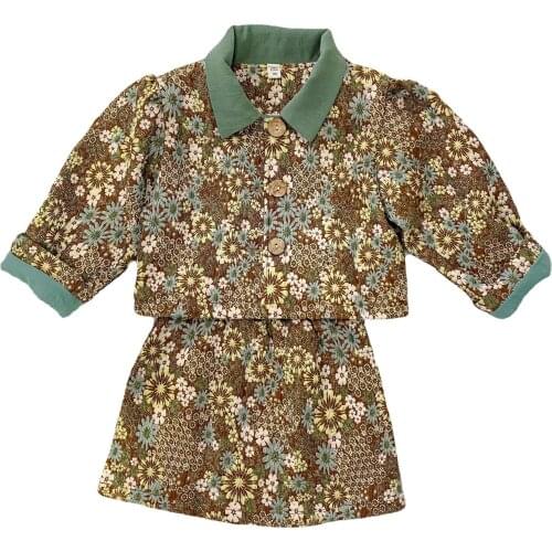 Kids Girls Embroidery Clothing Set 2021 New Fahsion Spring Autumn Long Sleeve Shirt Floral Cotton Skirts Clothes Set Outfits