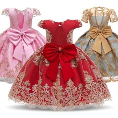 Kids Dress For Girls Lace Embroidery Party Prom Gown Children Wedding and Birthday Dress Girls Pageant Formal Dress 4-10 Years