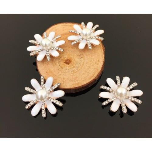 Diy Jewelry Hair accessory 50pcs/lot Rhinestone decoration White Alloy drop oil Gold Tone Cartoon Flowers Shape Metal Charms