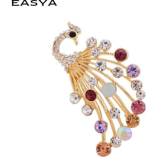 EASYA Korean Trendy Lady Peacock Brooch Crystal Brooch Scarf Buckle Accessories Yiwu Commodity Factory Direct Sales CHJ-1685