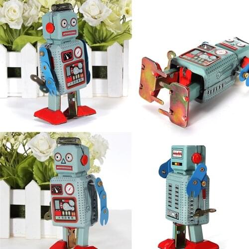 HOT Retro Vintage Gift Kids Children Toys With Key Vintage Mechanical Clockwork Wind Up Toys Walking Radar Robot Tin Toy