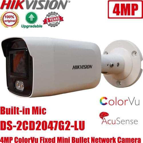 Hikvision DS-2CD2047G2-LU 4MP POE Built-in Mic H.265+ IP67 ColorVu Fixed Mini Bullet Network IP Camera Full Color