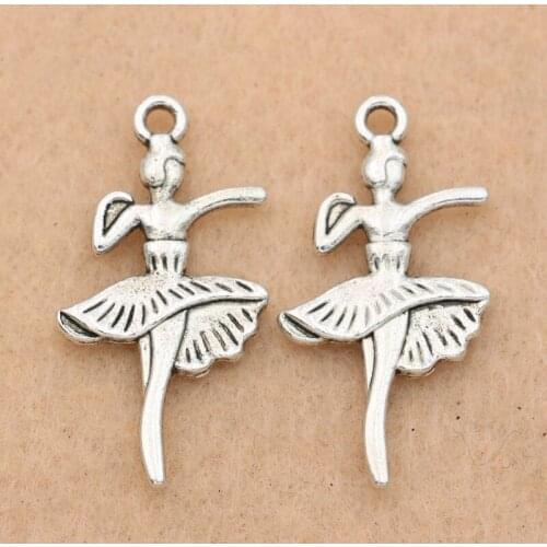 KJjewel Tibetan Silver Plated Dancer Girl Charms Pendants fit Bracelet Jewelry Diy Accessories Jewelry Making 28x14mm