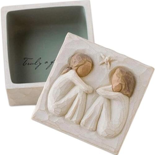 Resin Sculpted Carved Hand-Painted Jewelry Box Unique Modern Valentines Day Container