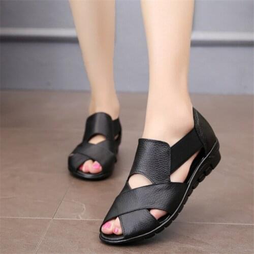 Summer Casual Women Sandals PU Leather Sandalia Feminina Wedge Heel Comfort Sandals Slip-on Flat Sandals