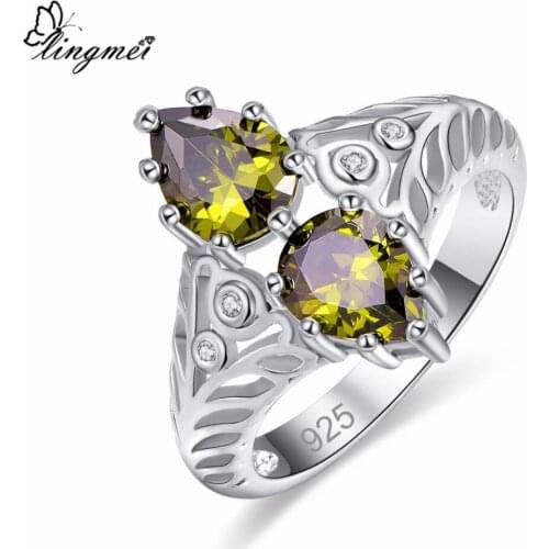 Lingmei New Charm Water Drop Olive Green & Red CZ Silver ColorRing Size 6-9 Wonderful Women Wedding Jewelry Wholesale Gift