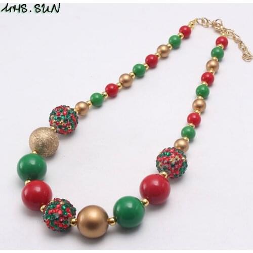 MHS.SUN Newest Christmas Style Bubblegum Chunky Necklace For Baby Girls Jewelry Handmade Beads Necklace Cute Kids Party Gift
