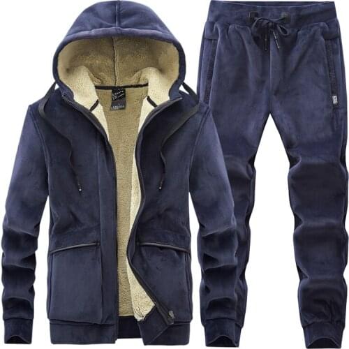 MANTLCONX Oversize 6XL 7XL Winter Fleece Hooded Jacket Men Sets New Casual Warm Hooded Male Thicken Tracksuit Jacket+Pants Men