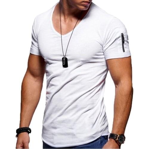 Summer Short Sleeve Mens V collar T shirt Fitness Bodybulding hip hop solid tops