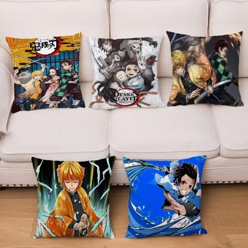 Japan Anime Demon Slayer Print Cushion Cover Kimetsu No Yaiba Pattern Pillowcase Soft Plush Kid Gift Home Decor Pillows Cases