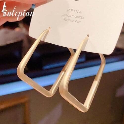 Iutopian 2021 New Arrival Matte Gold Style 4.5CMSquare Hoop Earrngs For Women S925 Needle Anti Allergy #HJ036