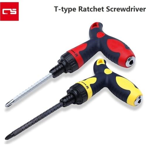 Screwdriver CR-V Steel T-type Handle Magnetic Ratcheting Screwdriver Double Head Quick Effortless Hand Repair Tool Screw Driver
