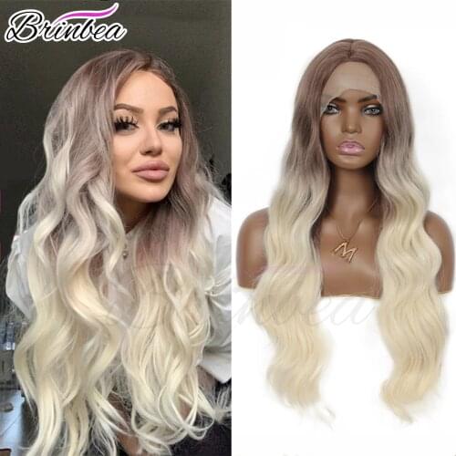 Brinbea 28 Inch Synthetic U Part Body Wave Lace Front Wigs for Women Natural Loose Wave Middle Parting Long Lace Frontal Wig