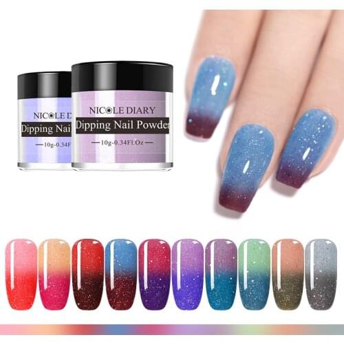 NICOLE DIARY 10g Thermal Dipping Powder Gradient Color Change Nail Glitter Dust Natural Dry Nail Powder Pigment Decor