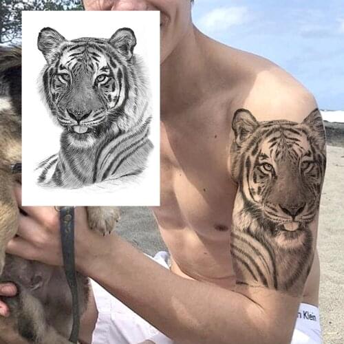 Realistic Black Tiger Wolf Temporary Tattoos Sticker For Men Women Fake 3D Tatoos Waterproof Body Art Painting Tatoos Decoration